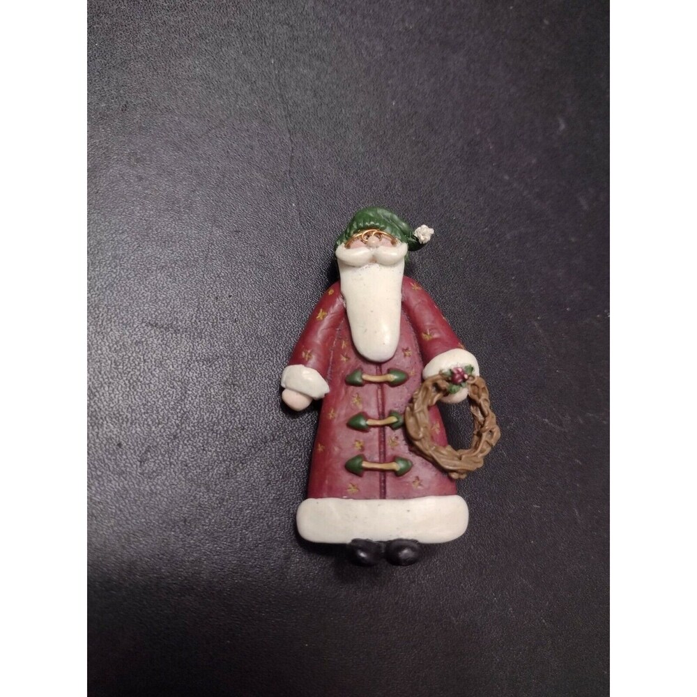 Vintage Old fashioned Santa brooch red green holiday
